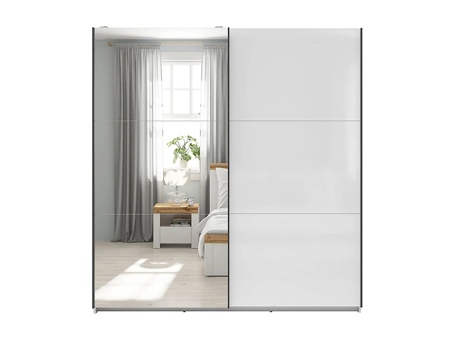 Armoire coulissante avec miroir coloris Blanc brillant - Longueur 183 x Profondeur 60 x Hauteur 195,5 cm