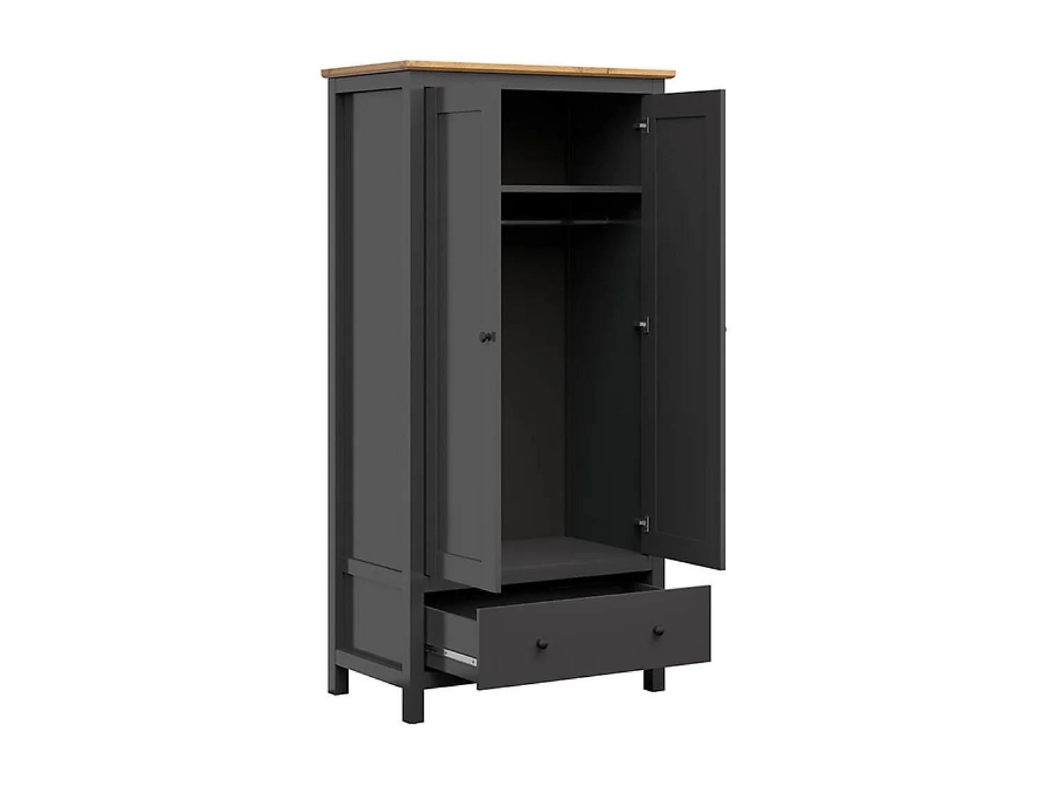 Armoire placard à 2 portes et 1 tiroir, coloris Gris graphite/Chêne artisan - Longueur 101 x Profondeur 57 x Hauteur 203 cm