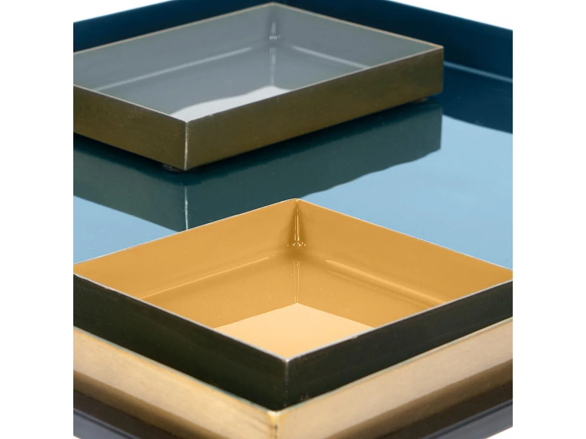 Table basse fait main en fer motif contemporain ECE 40x40 bleu et gris