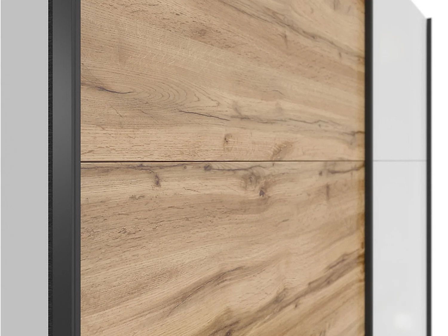 Armoire à 2 portes coulissante coloris Blanc brillant/Chêne wotan - Longueur 183 x Profondeur 60 x Hauteur 195,5 cm