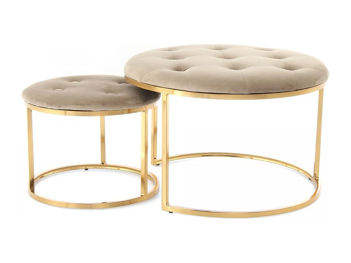 Tabouret semi artisanal LOT DE 2 ZADA 40/60x40/60x32/41 taupe et or