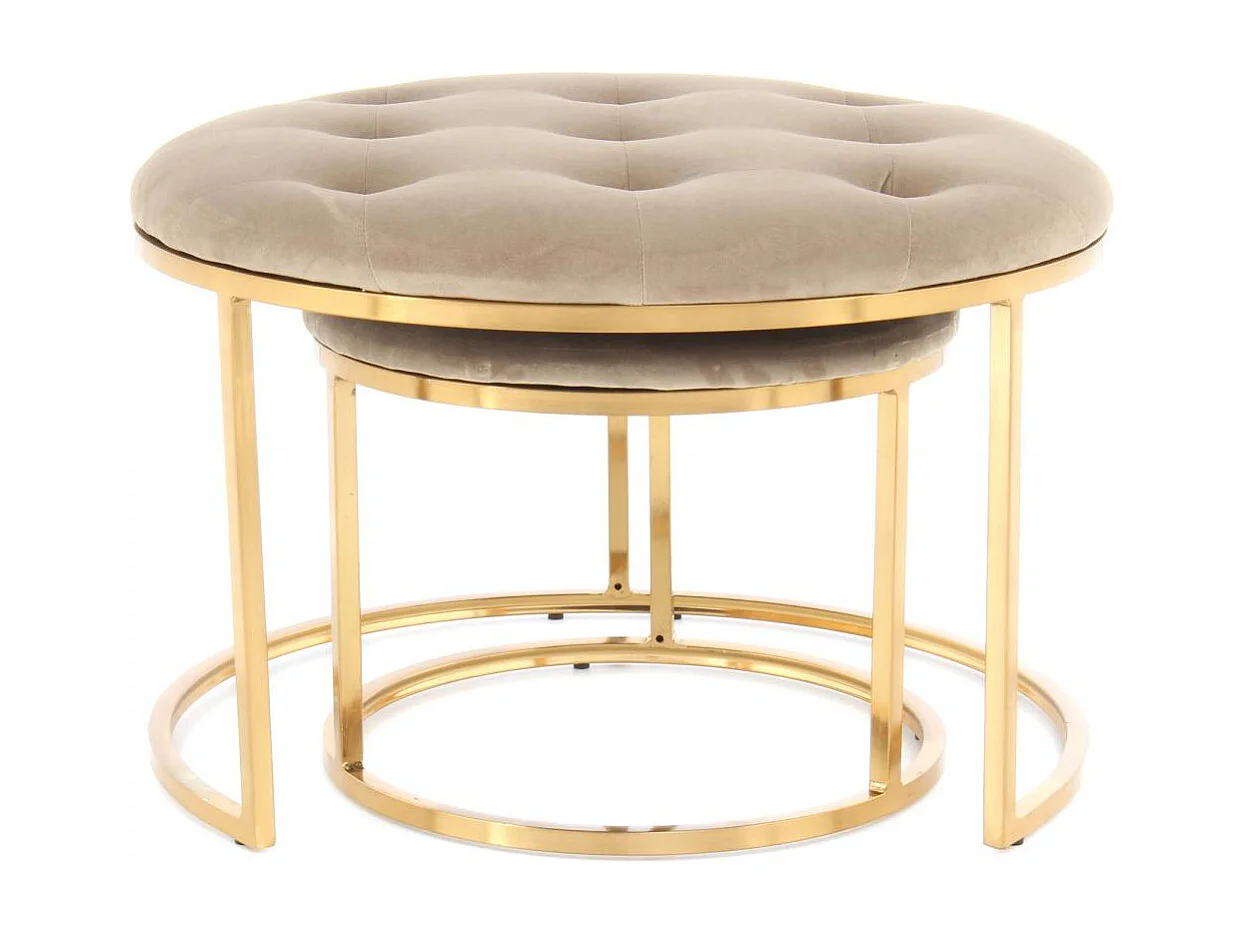 Tabouret semi artisanal LOT DE 2 ZADA 40/60x40/60x32/41 taupe et or