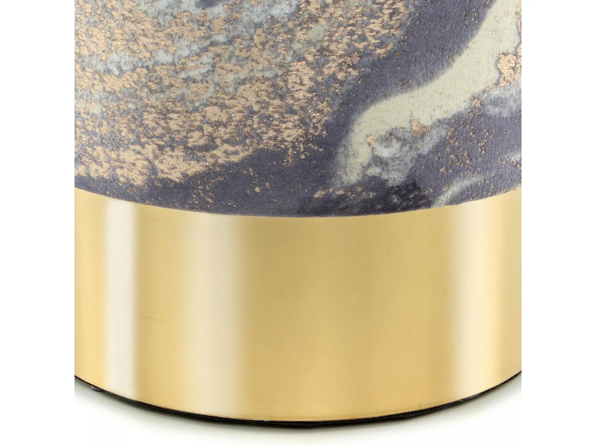 Tabouret semi artisanal motif floral ZAPA 35x35x46 bleu clair et or