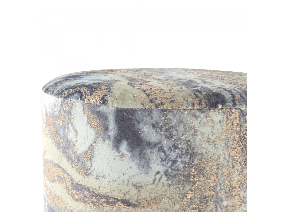 Tabouret semi artisanal motif floral ZAPA 35x35x46 bleu clair et or