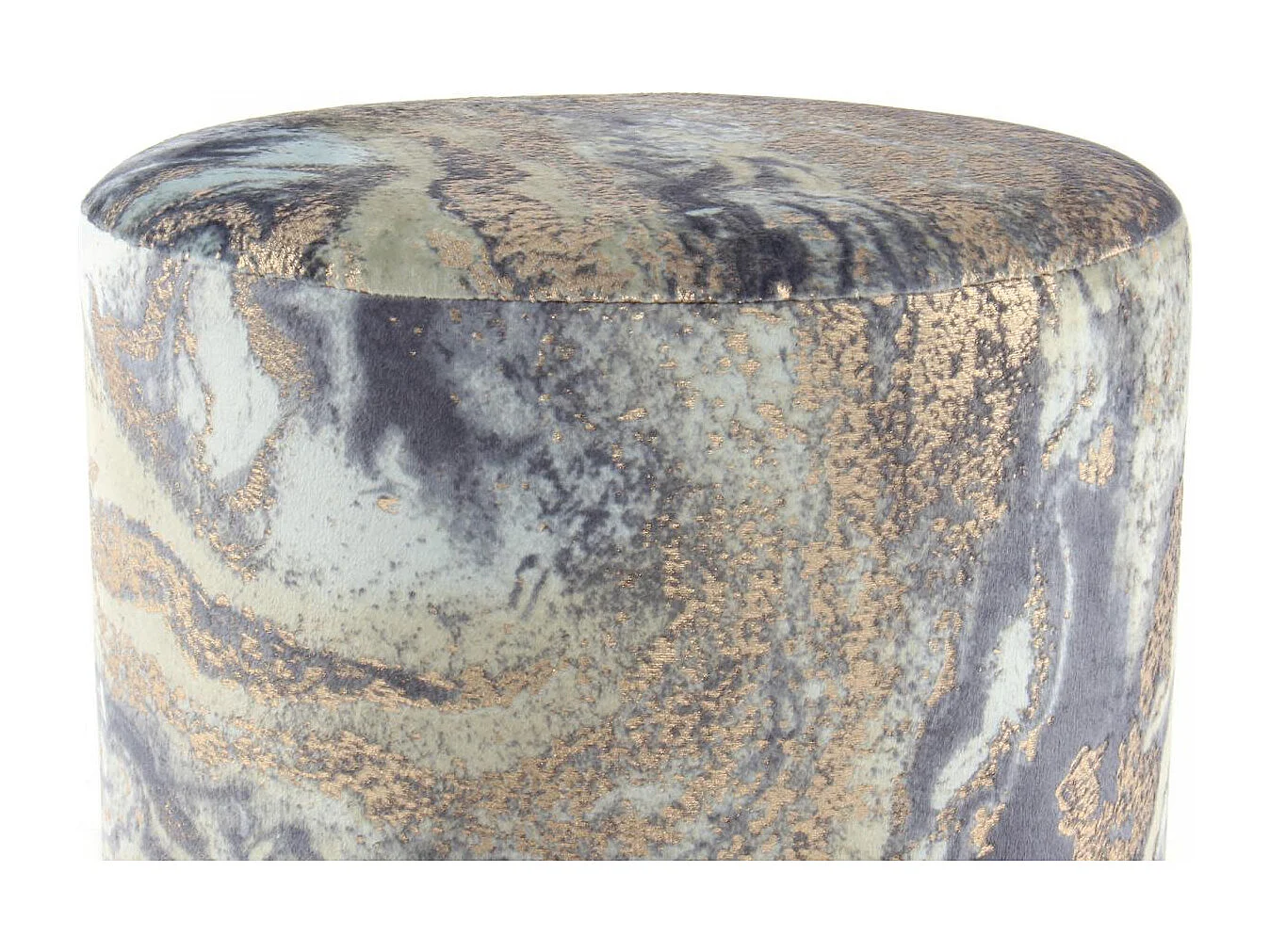 Tabouret semi artisanal motif floral ZAPA 35x35x46 bleu clair et or