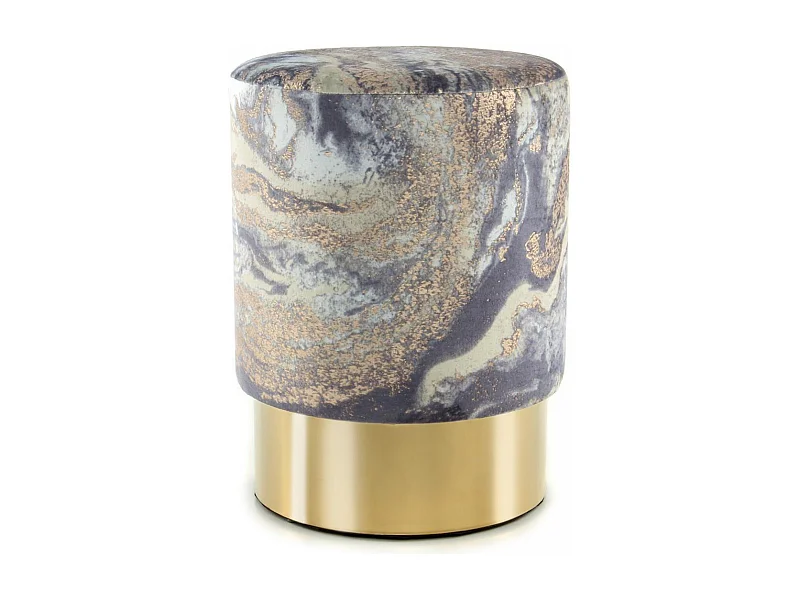 Tabouret semi artisanal motif floral ZAPA 35x35x46 bleu clair et or