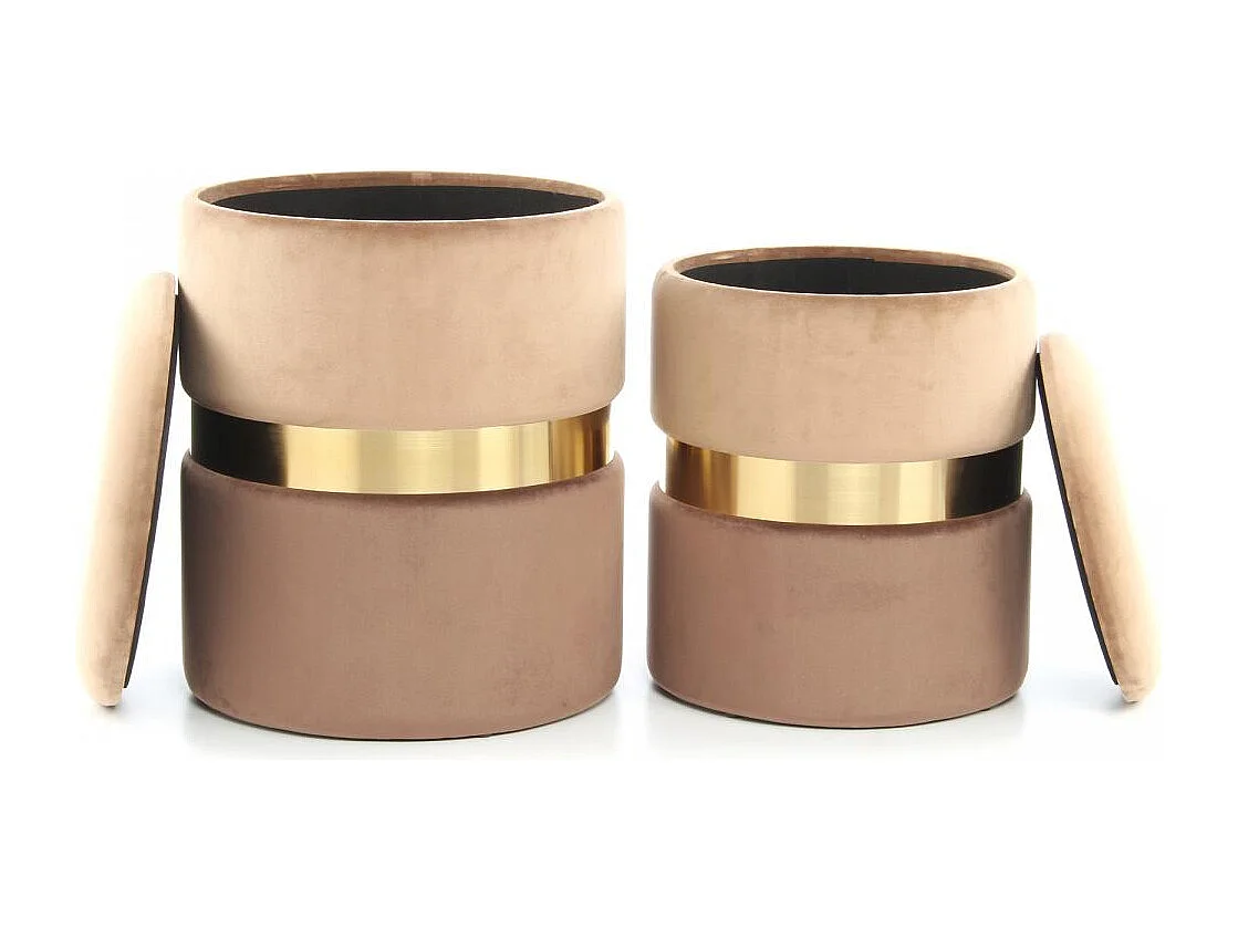 Tabouret semi artisanal LOT DE 2 ZATE 31x31 brun clair et or