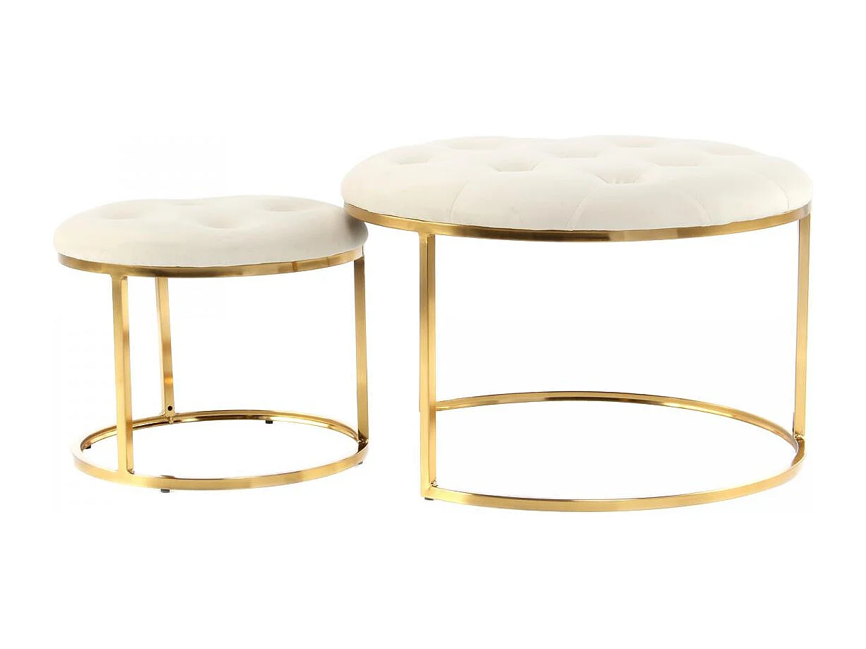 Tabouret semi artisanal LOT DE 2 ZADA 40/60x40/60x32/41 ivoire et or