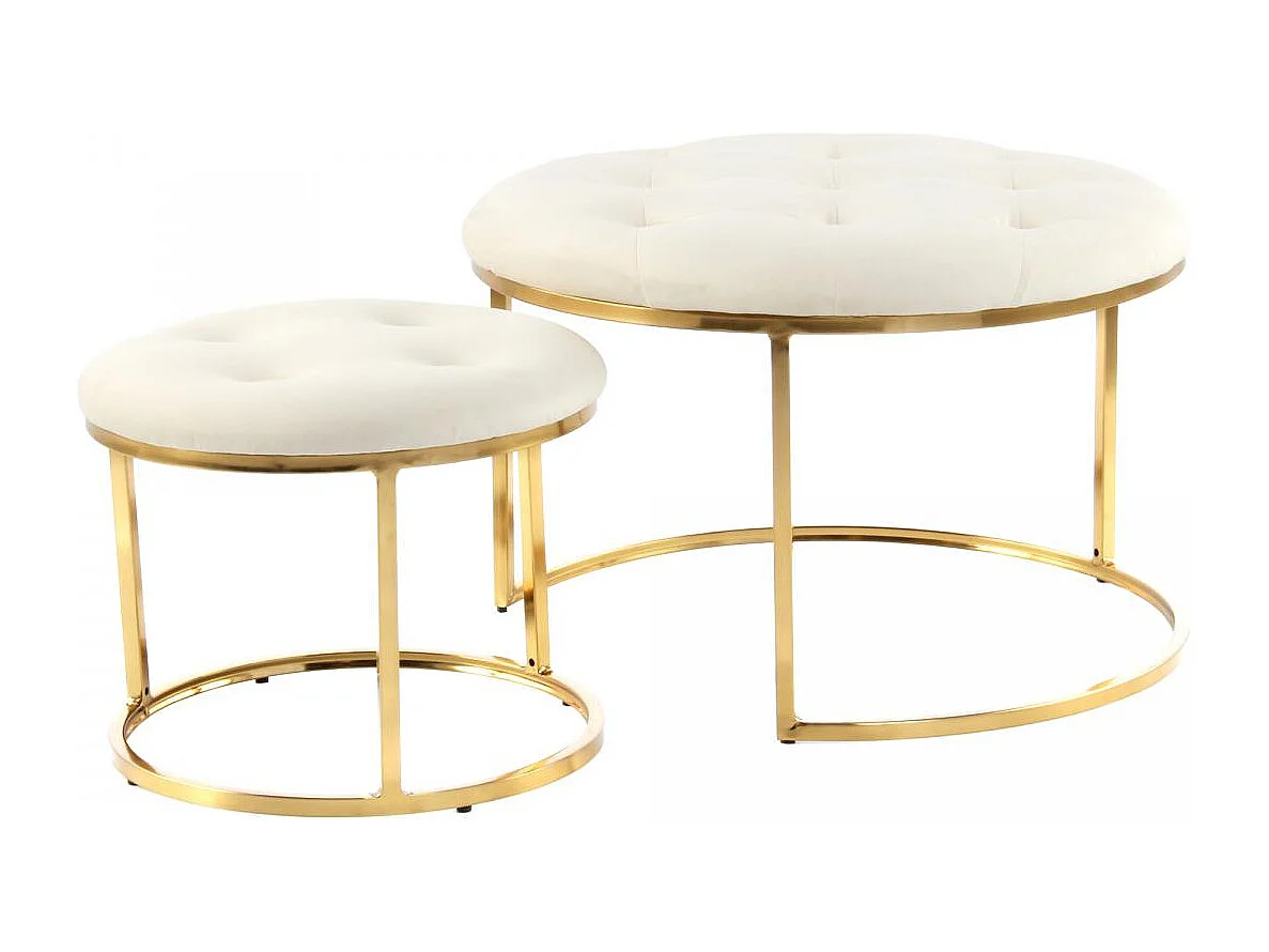 Tabouret semi artisanal LOT DE 2 ZADA 40/60x40/60x32/41 ivoire et or