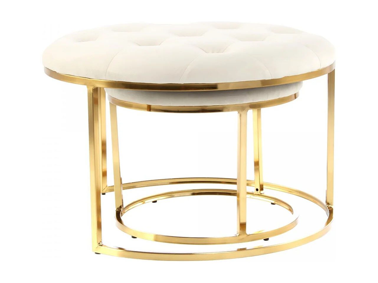 Tabouret semi artisanal LOT DE 2 ZADA 40/60x40/60x32/41 ivoire et or