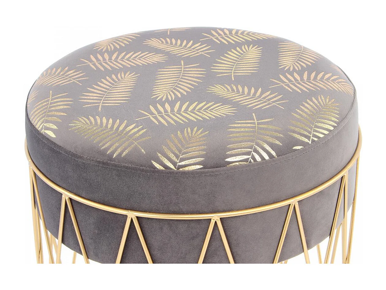 Tabouret semi artisanal ZAFA 40x40x37 gris et or