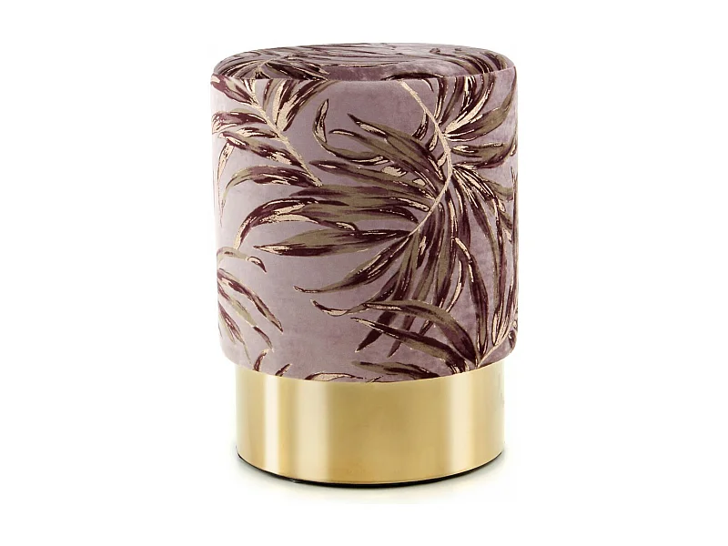 Tabouret semi artisanal motif floral ZANA 35x35x46 violet et or