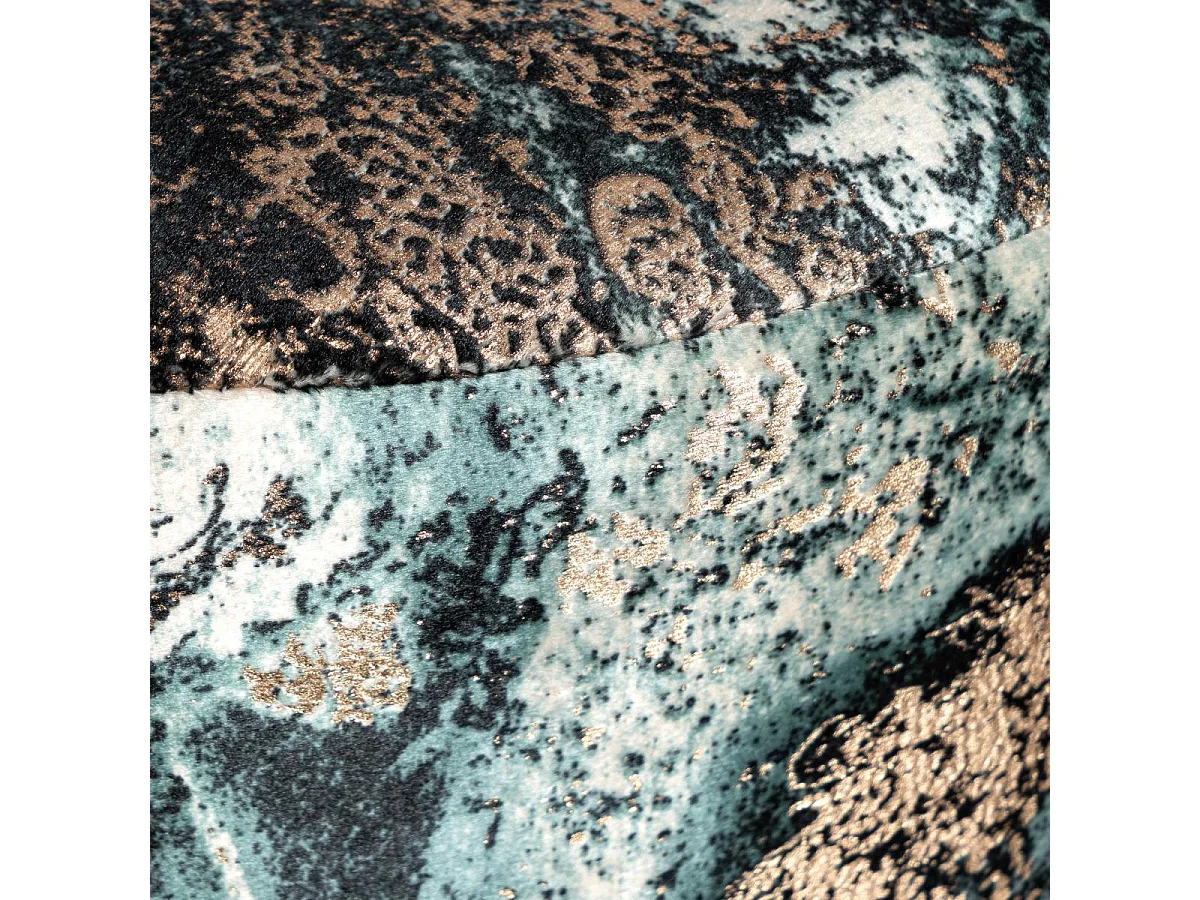 Tabouret semi artisanal motif floral ZAPA 35x35x46 vert foncé et or