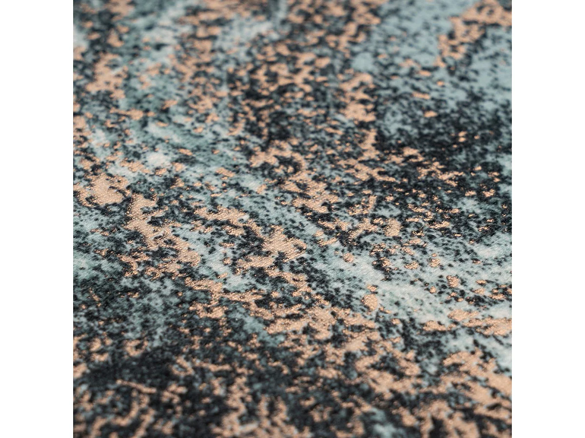 Tabouret semi artisanal motif floral ZAPA 35x35x46 vert foncé et or