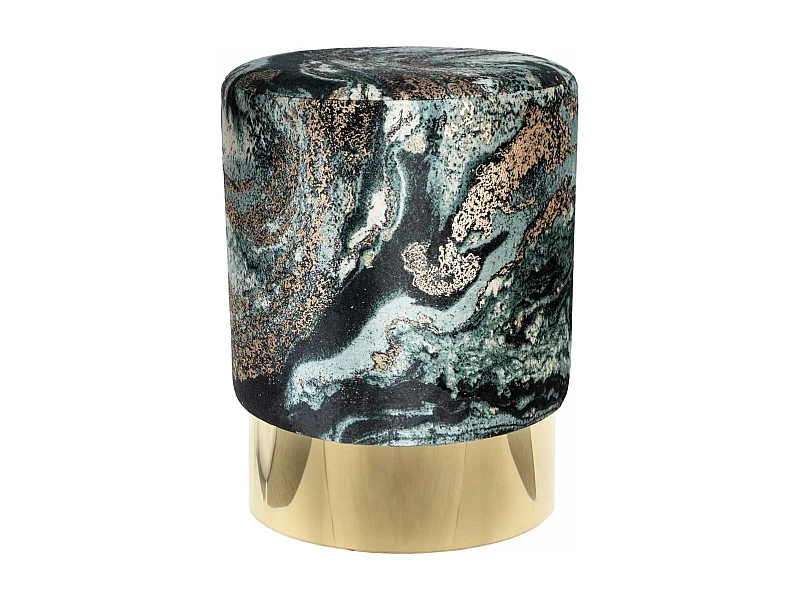 Tabouret semi artisanal motif floral ZAPA 35x35x46 vert foncé et or