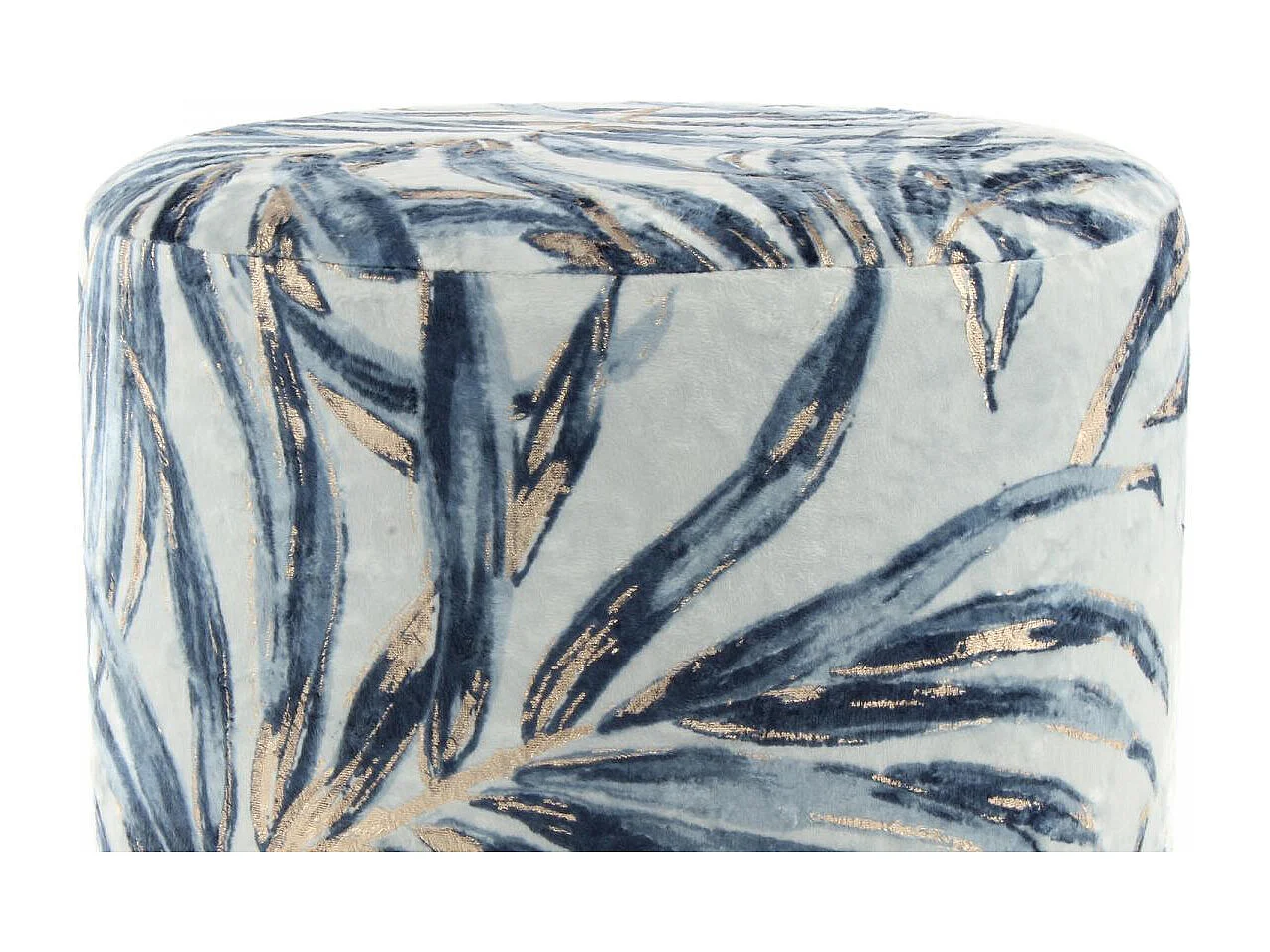 Tabouret semi artisanal motif floral ZANA 35x35x46 bleu et or