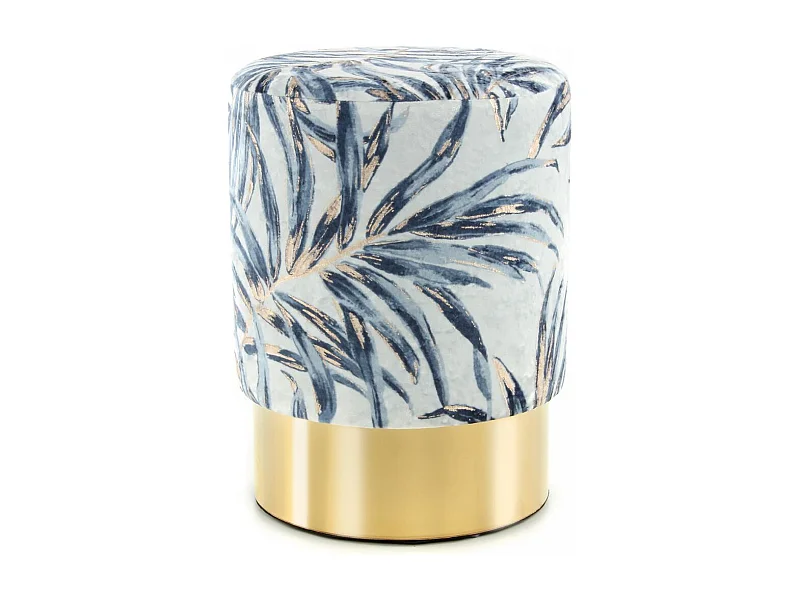 Tabouret semi artisanal motif floral ZANA 35x35x46 bleu et or