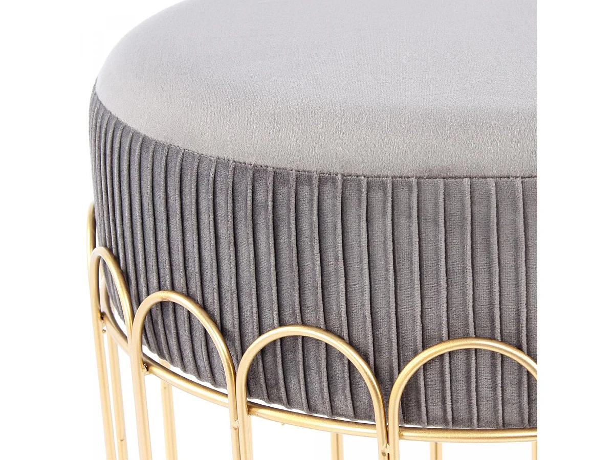 Tabouret semi artisanal ZAGA 40x40x39 gris et or