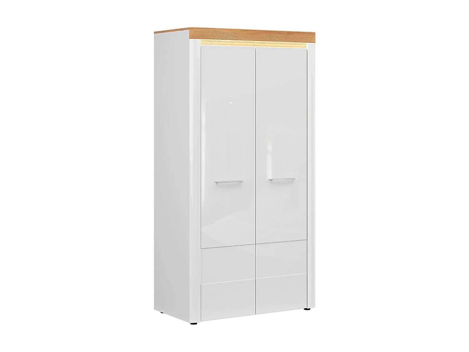 Armoire à 2 portes Placard éclairage LED coloris Chêne doré/Blanc haute brillance - Longueur 106,5 x Profondeur 56 x Hauteur 205 cm