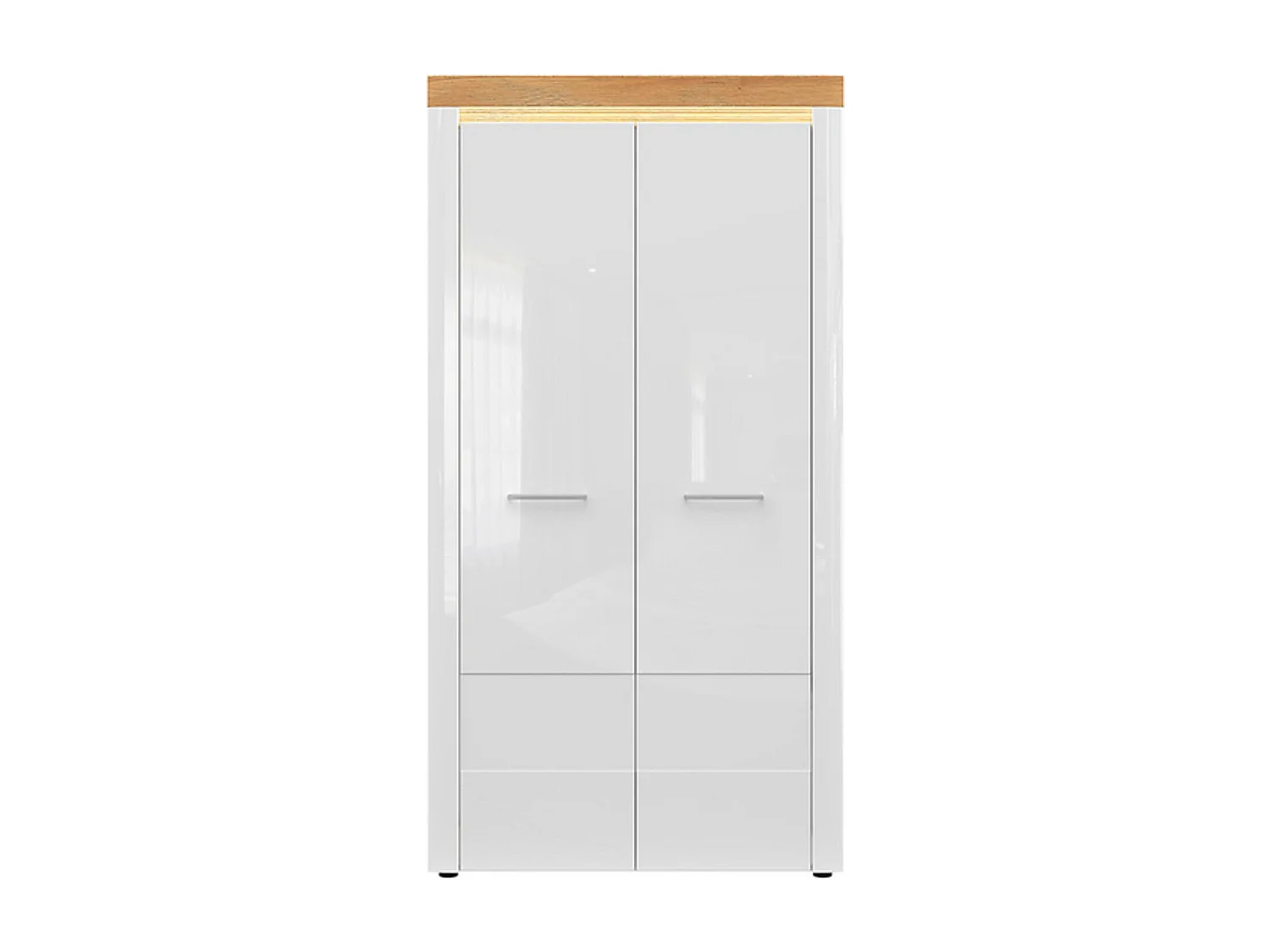 Armoire à 2 portes Placard éclairage LED coloris Chêne doré/Blanc haute brillance - Longueur 106,5 x Profondeur 56 x Hauteur 205 cm