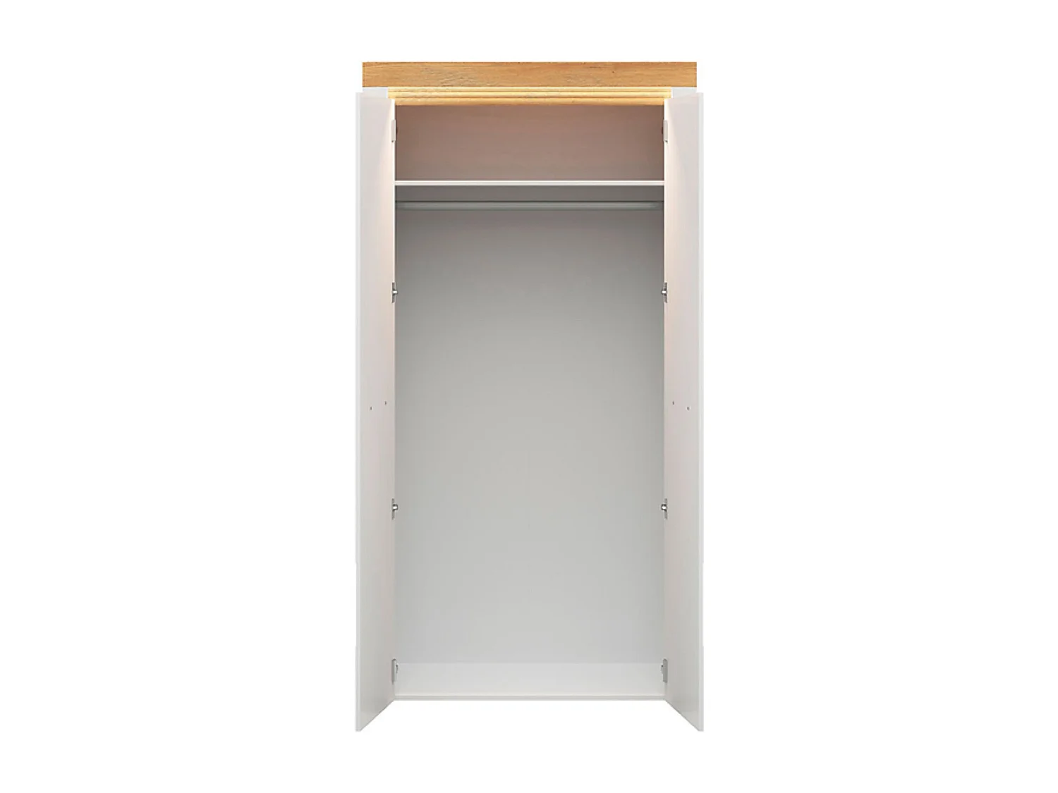 Armoire à 2 portes Placard éclairage LED coloris Chêne doré/Blanc haute brillance - Longueur 106,5 x Profondeur 56 x Hauteur 205 cm