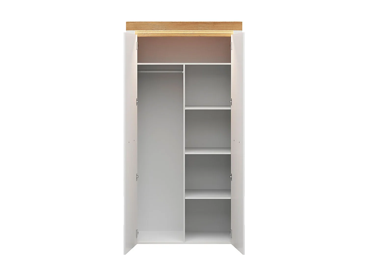 Armoire à 2 portes Placard éclairage LED coloris Chêne doré/Blanc haute brillance - Longueur 106,5 x Profondeur 56 x Hauteur 205 cm