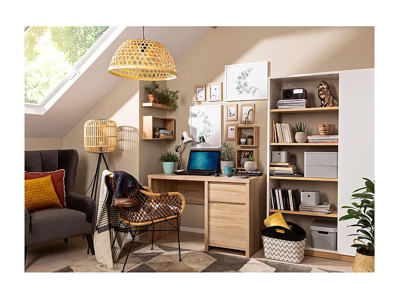 Bureau avec rangement 1 porte et 1 tiroir, coloris chêne Sonoma - Longueur 120 x Largeur 65 x Hauteur 77 cm