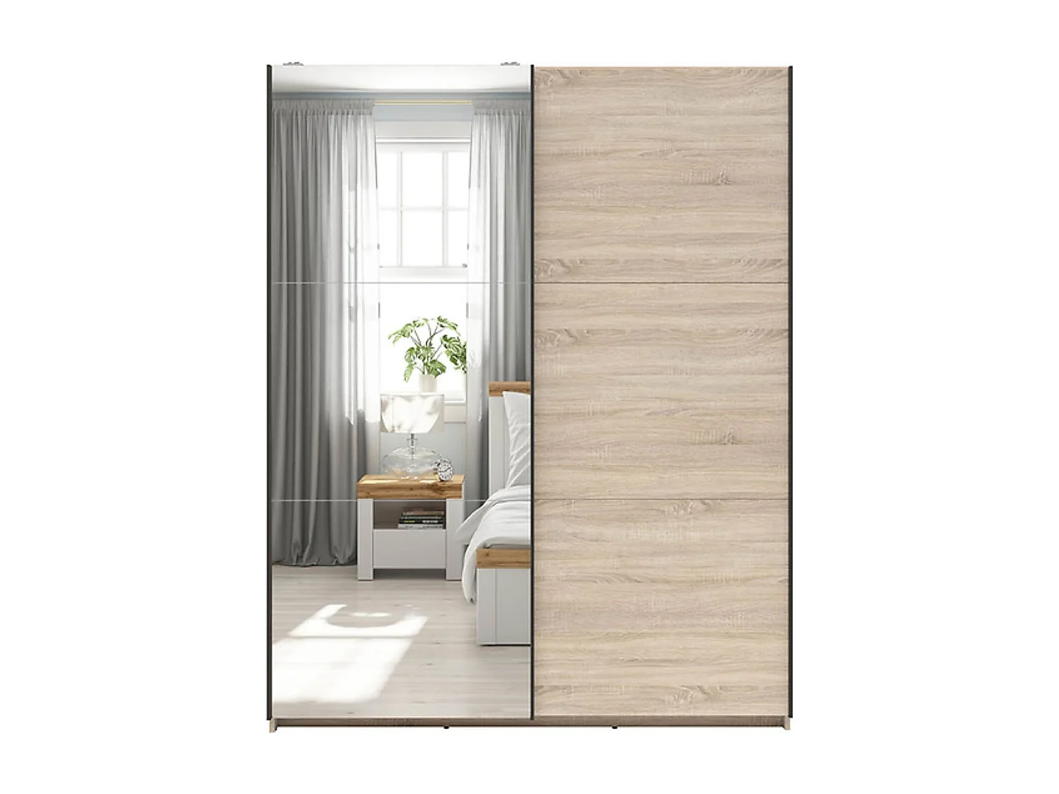 Armoire coulissante avec miroir coloris chêne Sonoma - Longueur 183 x Profondeur 60 x Hauteur 195,5 cm