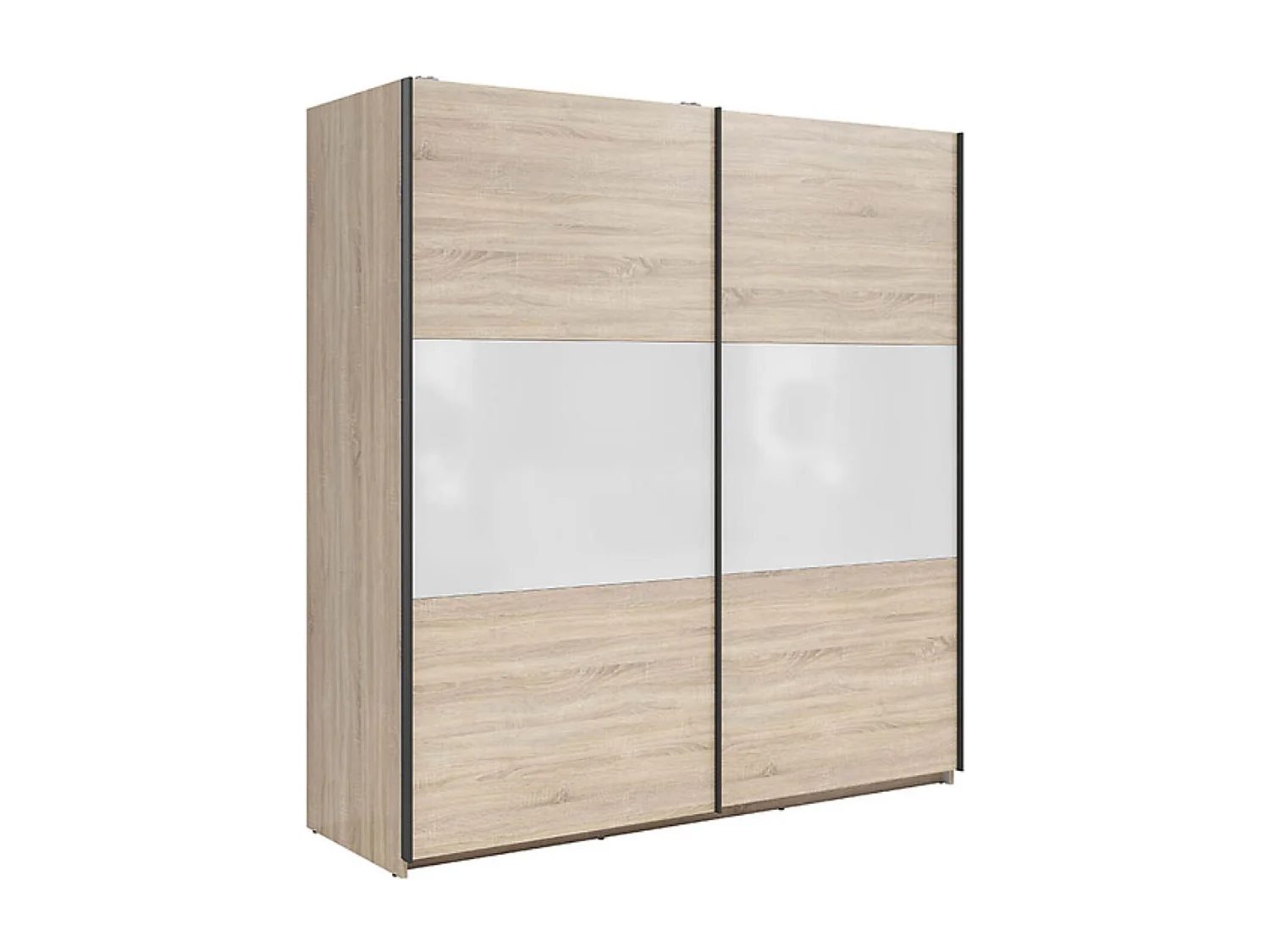 Armoire à 2 portes coulissante coloris Chêne sonoma/Blanc brillant - Longueur 183 x Profondeur 60 x Hauteur 195,5 cm