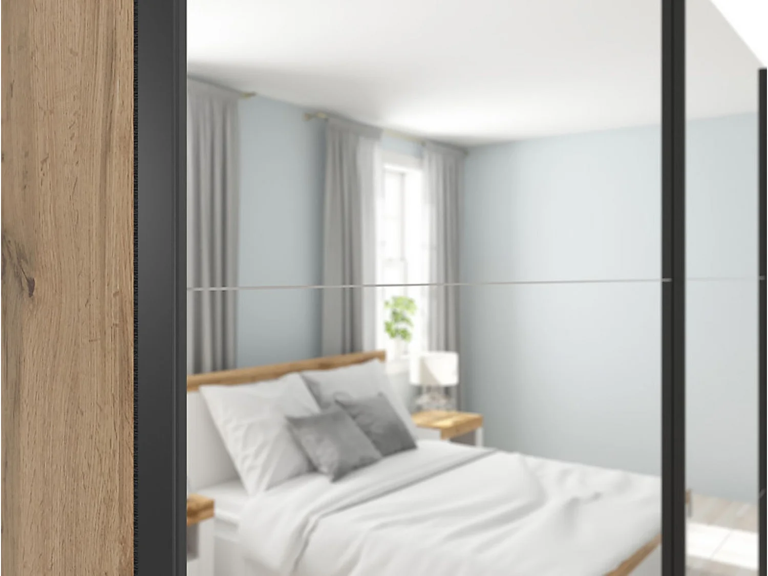 Armoire coulissante avec miroir coloris chêne Sonoma - Longueur 220 x Profondeur 60 x Hauteur 195,5 cm