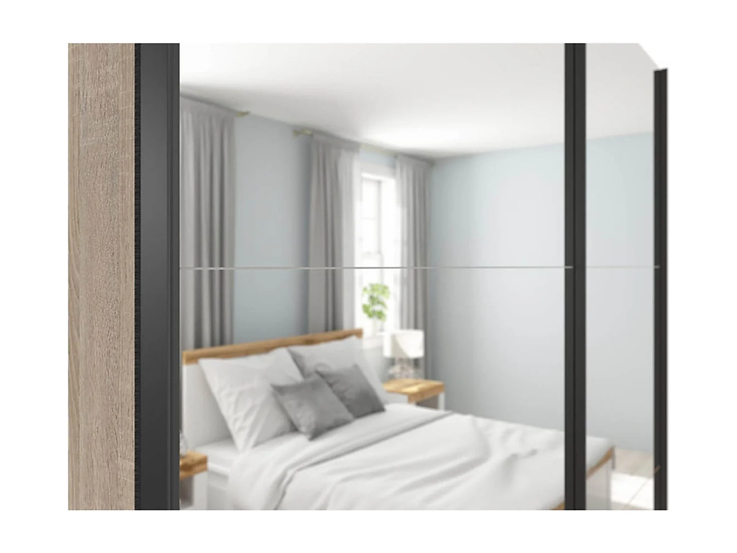 Armoire coulissante Placard avec miroir coloris chêne Sonoma - Longueur 183 x Profondeur 60 x Hauteur 195,5 cm