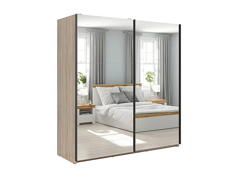 Armoire coulissante Placard avec miroir coloris chêne Sonoma - Longueur 183 x Profondeur 60 x Hauteur 195,5 cm