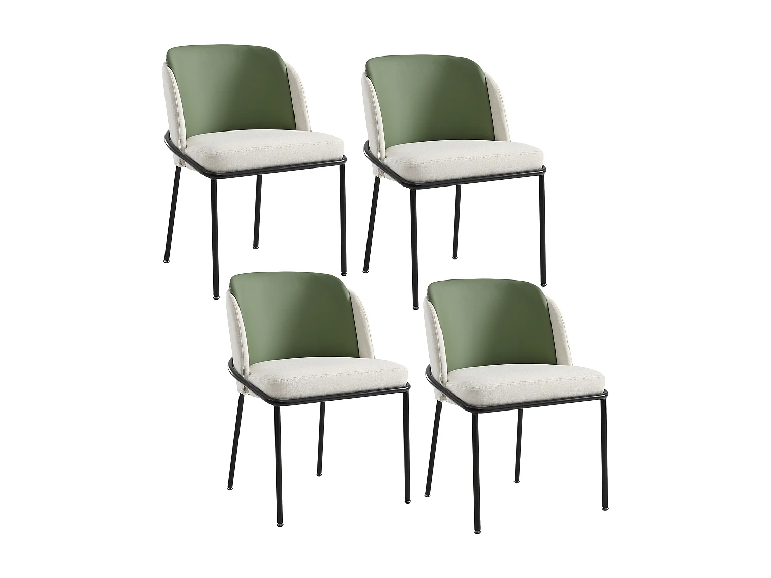 Set aus 4 Stühlen - Leinen und Kunstleder - Metallfüße - zeitgenössischer Stil - Grün + Beige