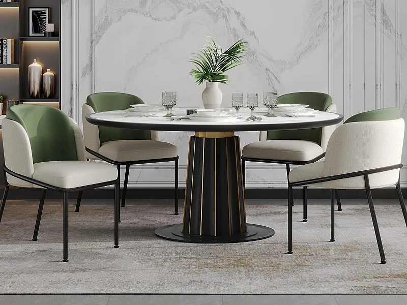 Set aus 4 Stühlen - Leinen und Kunstleder - Metallfüße - zeitgenössischer Stil - Grün + Beige