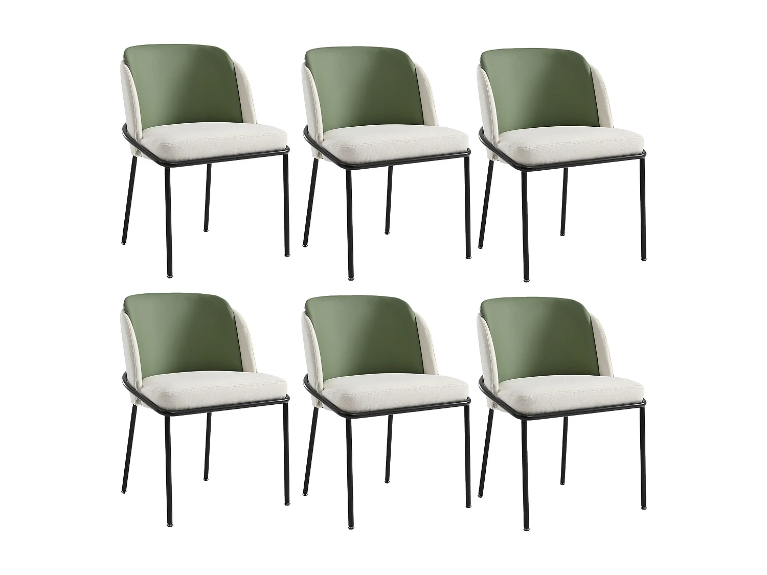 Set di 6 Sedie - Lino e similpelle - gambe in metallo - stile contemporaneo - Verde + Beige