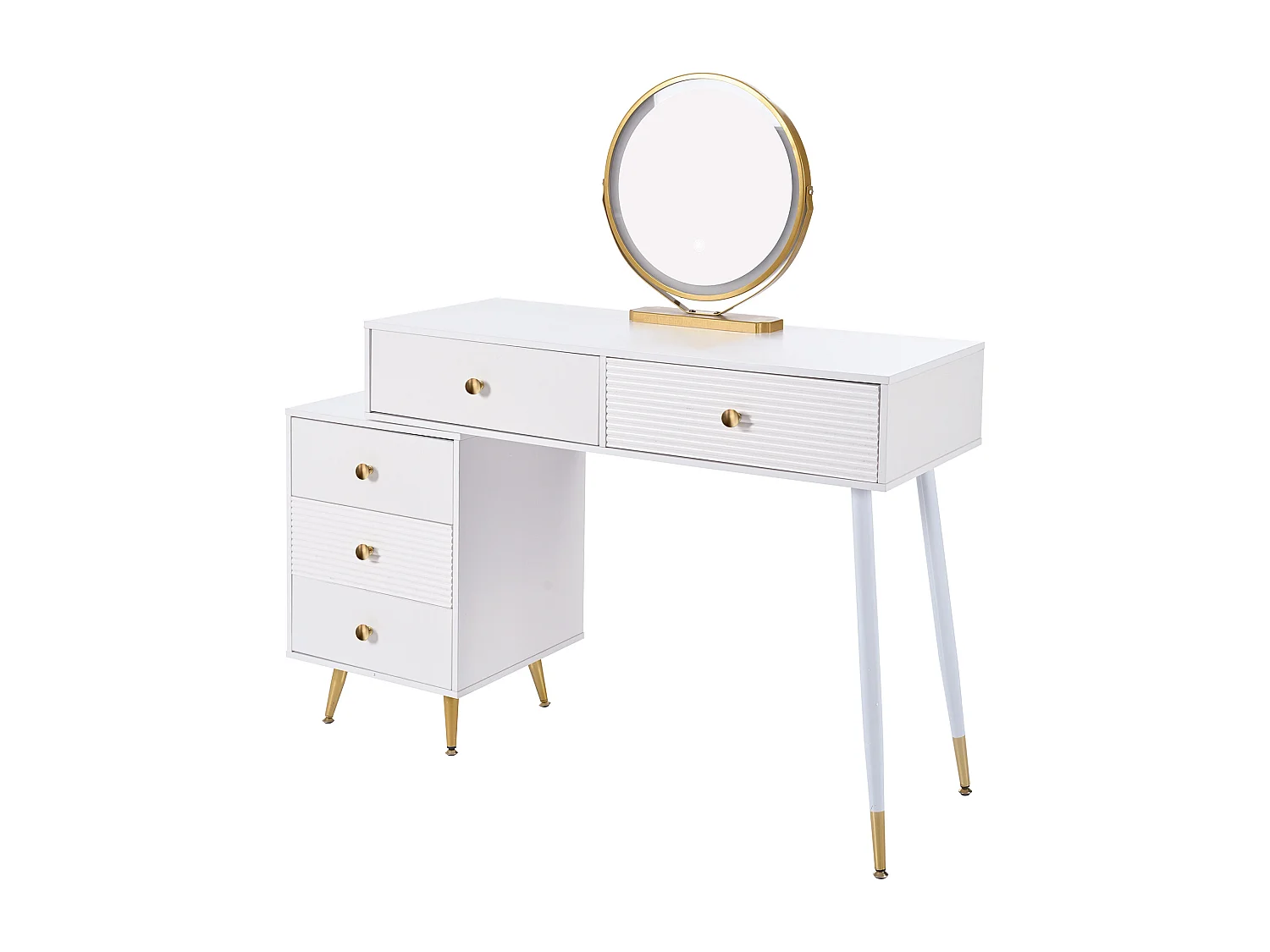 Kaptafel met LED-spiegel en 5 lades - 100 x 40 x 78 cm - spaanplaat - wit (zonder krukje)