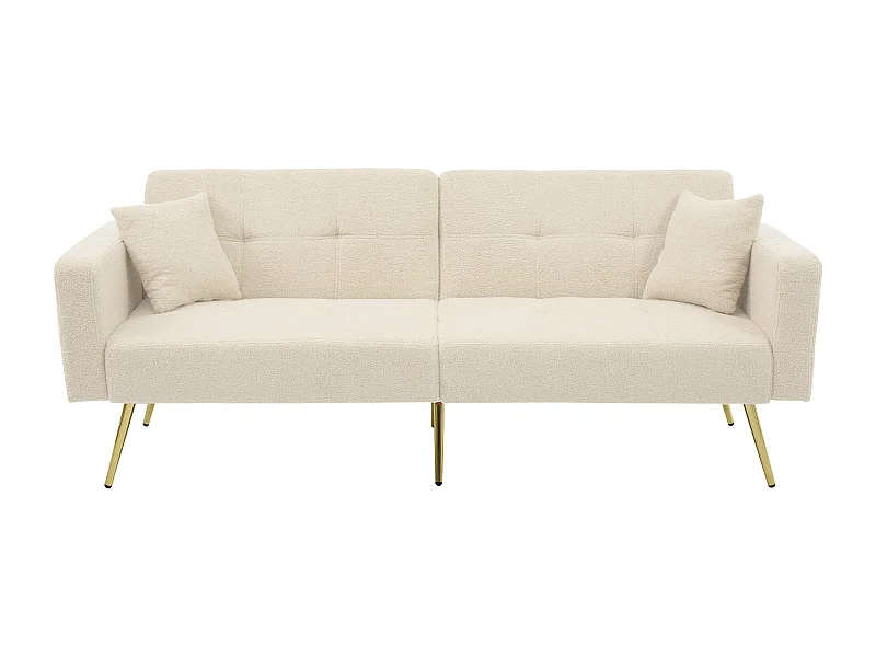 Canapé 2 places convertible clic-clac en tissu Sherpa - 175 x 64 x 72 cm - Pieds dorés - Beige