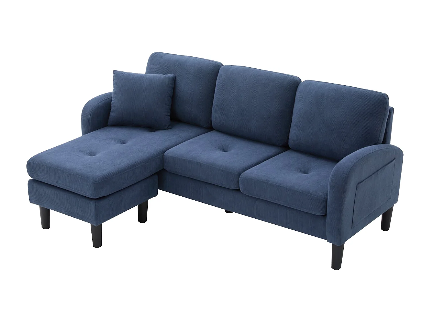 3-zits hoekbank met chaise longue - 166 x 118 x 77 cm - fluwelen stof - kunststof poten - blauw