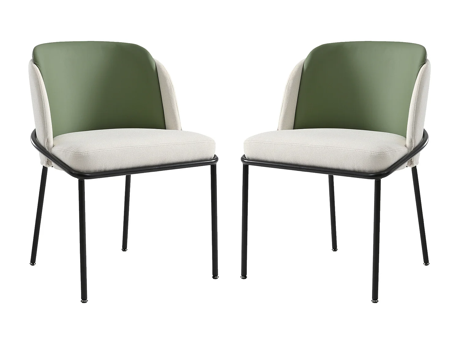 Set di 2 Sedie - Lino e similpelle - gambe in metallo - stile contemporaneo - Verde + Beige