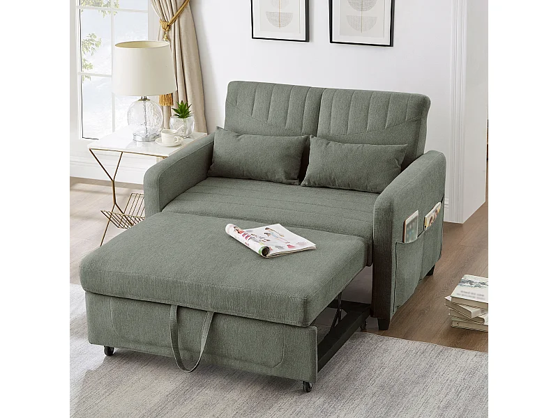 Canapé-lit pliant 2 places extensible - 114 x 77 x 82.5 cm - dossier réglable - tissu en coton et lin - vert