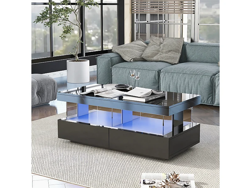 Hochglanzlackierter Couchtisch – glatte, kratzfeste Oberfläche – 100 x 60 x 49,5 cm – Spanplatte – schwarz