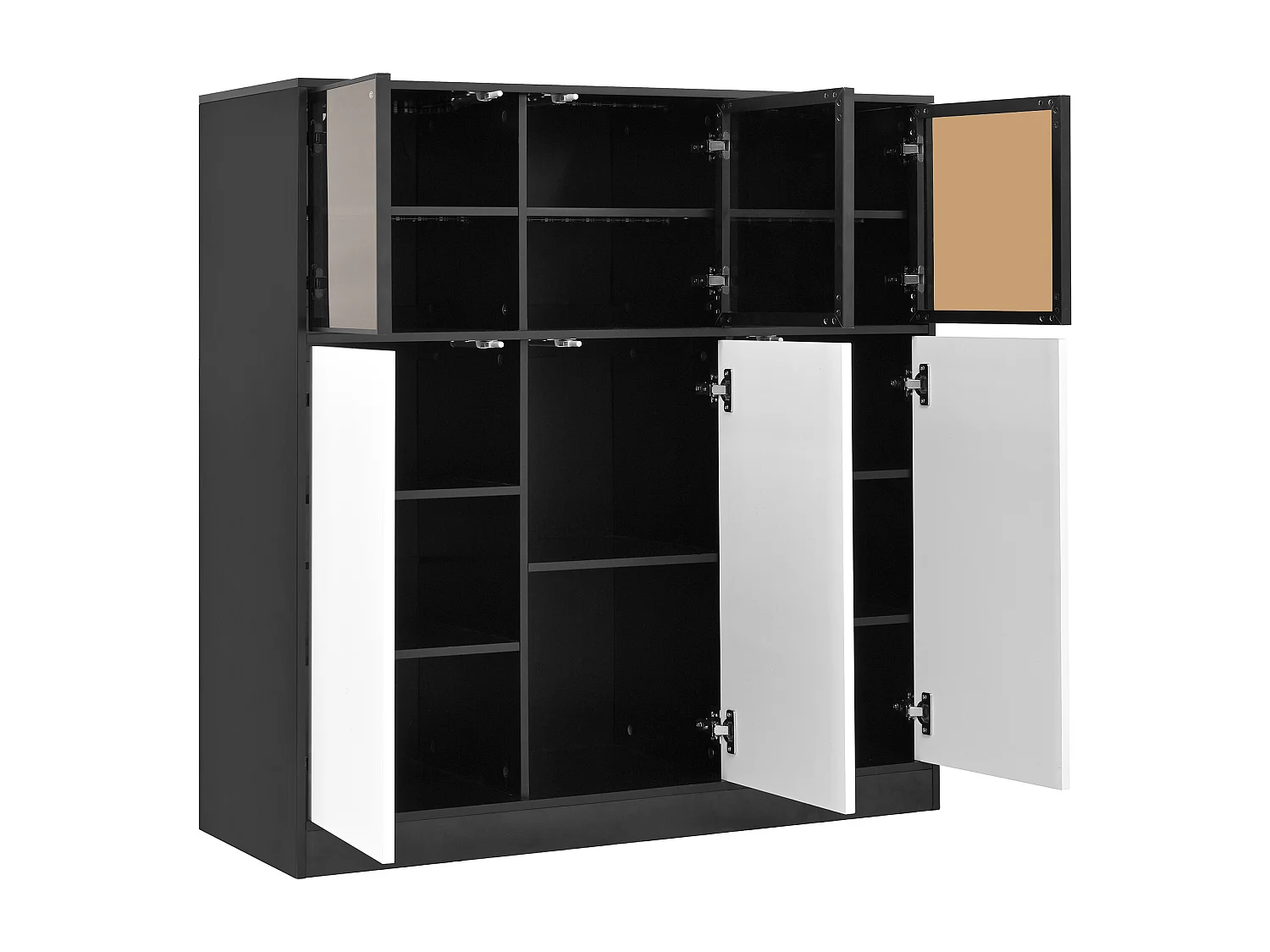 Buffet moderne 100x40x105cm - avec 3 portes vitrées et 3 portes blanches - avec LED - panneau de particules - Blanc + Noir