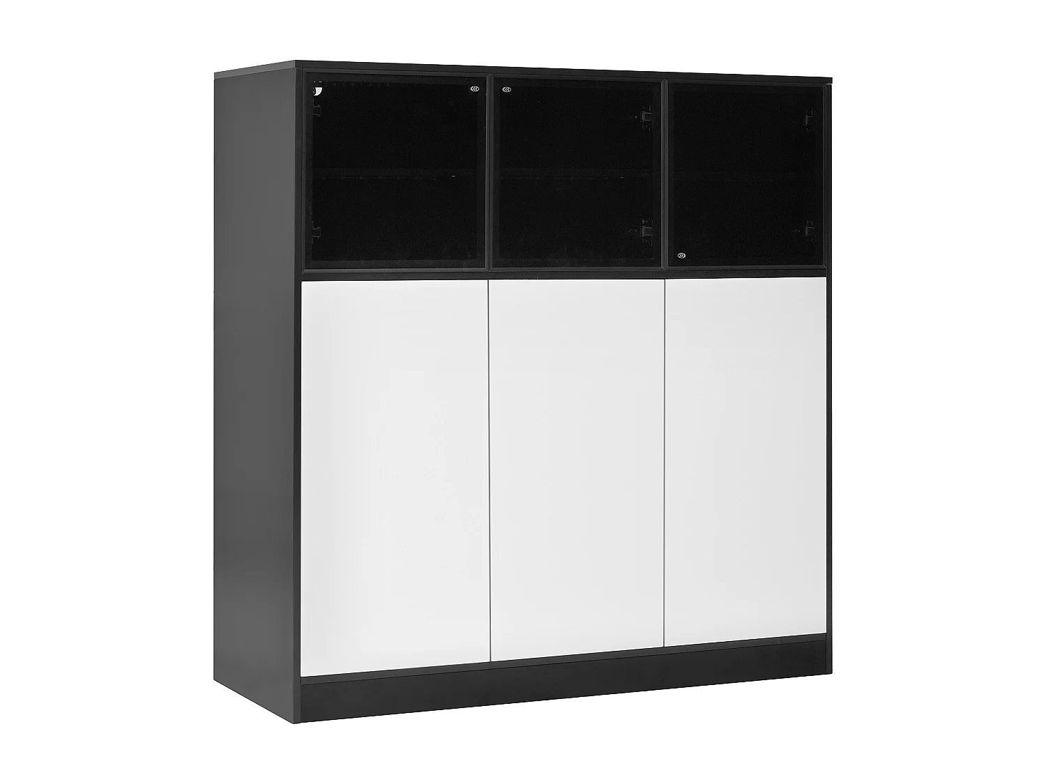 Buffet moderne 100x40x105cm - avec 3 portes vitrées et 3 portes blanches - avec LED - panneau de particules - Blanc + Noir