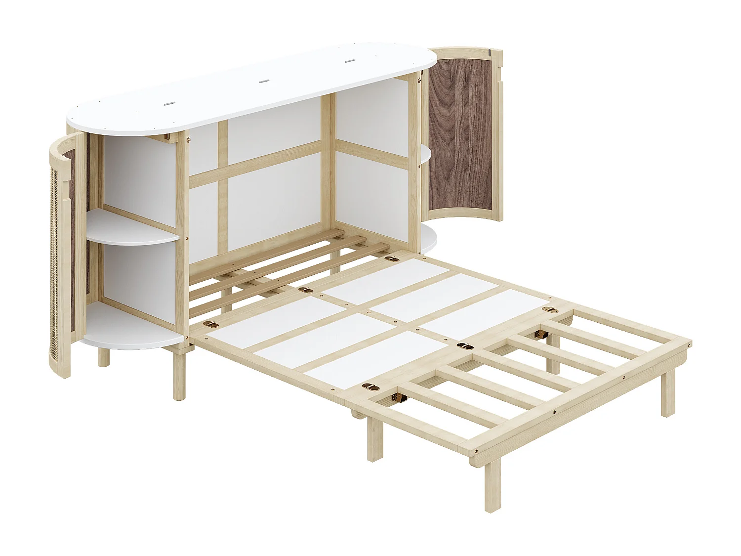 Lit escamotable 140x200 cm - avec compartiments de rangement - naturel (matelas non inclus)