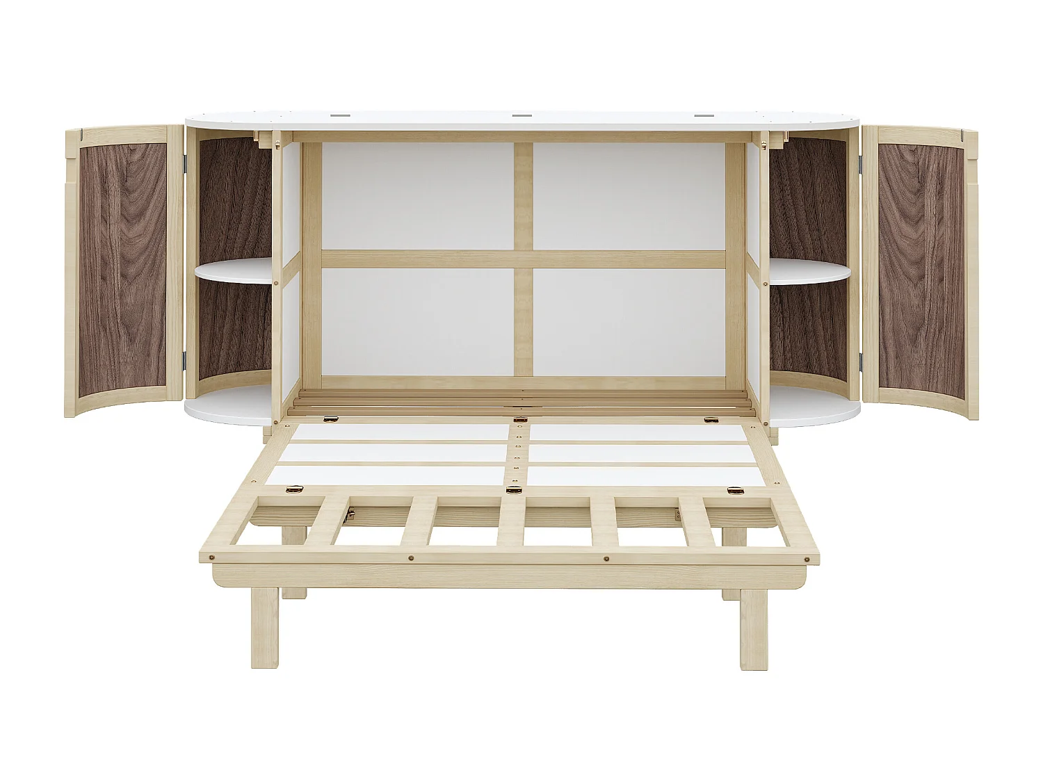 Lit escamotable 140x200 cm - avec compartiments de rangement - naturel (matelas non inclus)