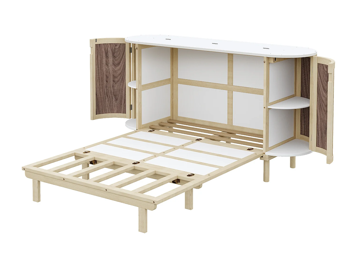 Lit escamotable 140x200 cm - avec compartiments de rangement - naturel (matelas non inclus)