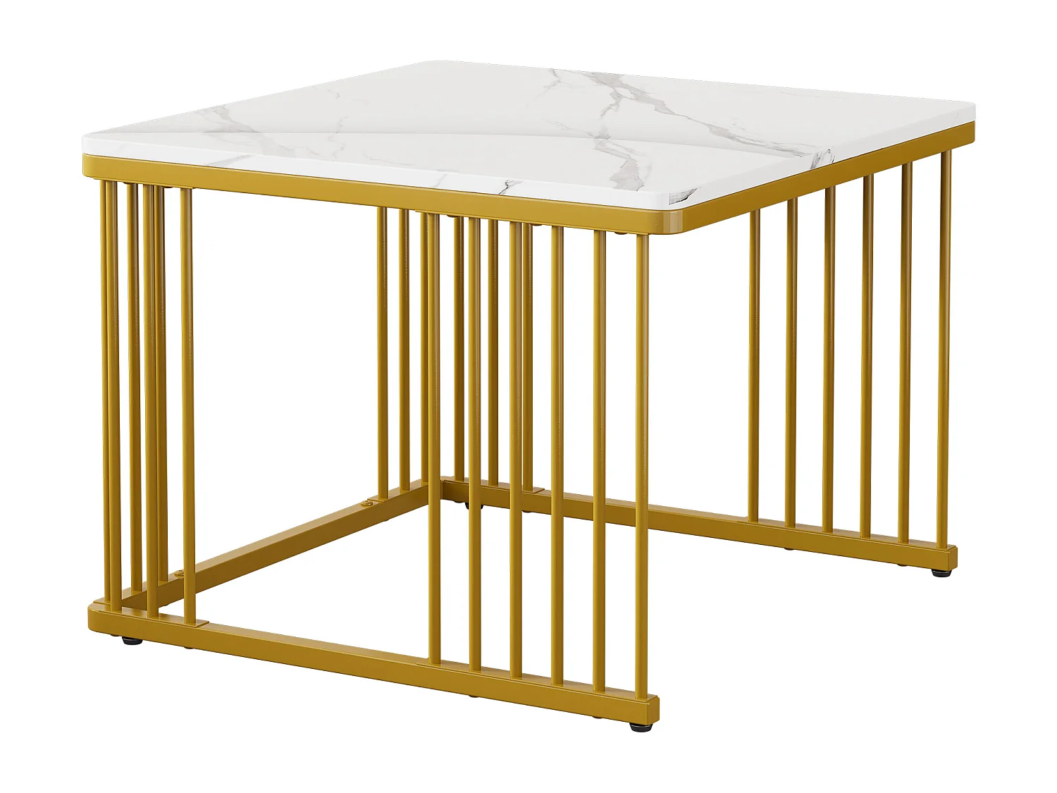 Set aus 2 quadratischen Couchtischen in glänzender Marmoroptik – 60 x 60 x 45 cm + 45 x 45 x 40 cm – MDF – Weiß