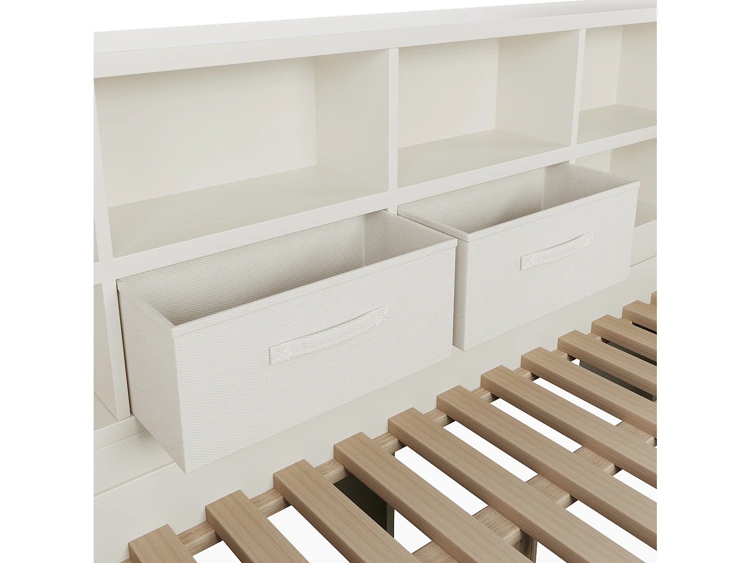 Canapé-lit 140x200cm - avec lit gigogne - avec USB/Type-C - avec espace de rangement - bois massif + panneaux de particules - blanc