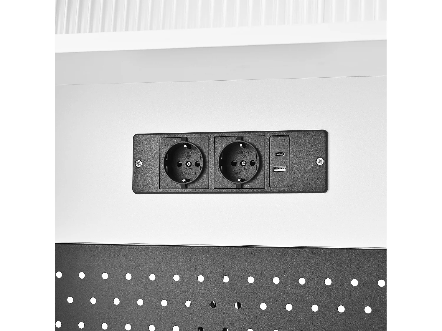 Modernes Küchenbuffet 120x40x184cm - mit Steckdose und Weinglashaltern - mit 3 Schubladen und 5 Türen - Weiß