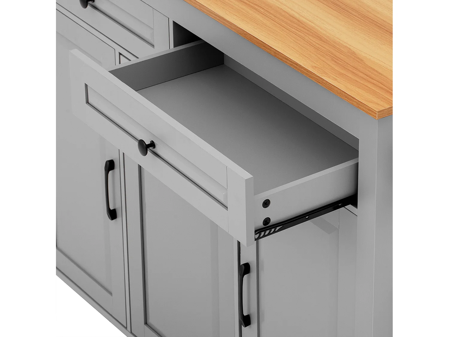 Ilot central de cuisine mobile 120x40x92cm - plateau extensible - avec prise de courant - espace de rangement multifonctionnel - gris